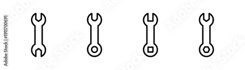 Set of wrench tool icons with different head types