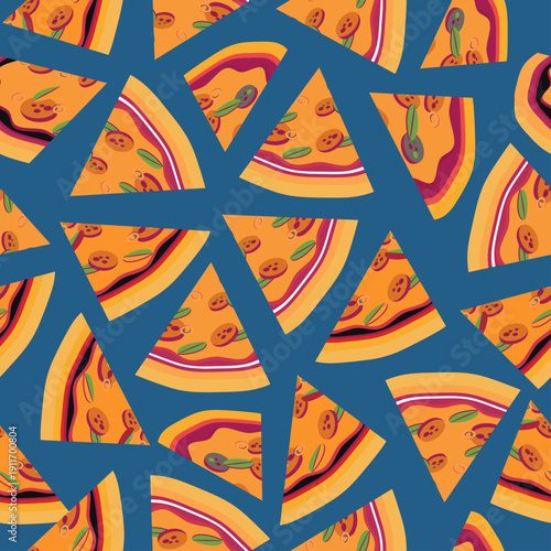 Bold Geometric Pizza Slice Abstract Seamless Pattern