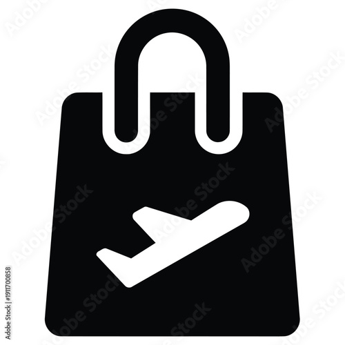 Shopping bag with airplane icon representing travel shopping concept