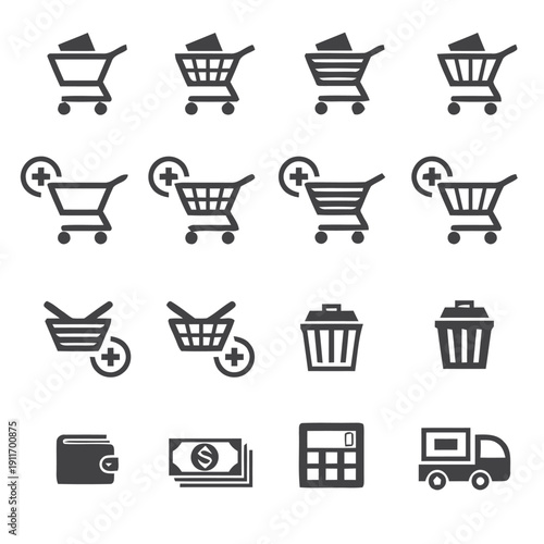 Shopping cart icons collection for e-commerce and online retail services