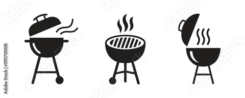 Silhouetted barbecue grill icons for outdoor cooking concepts