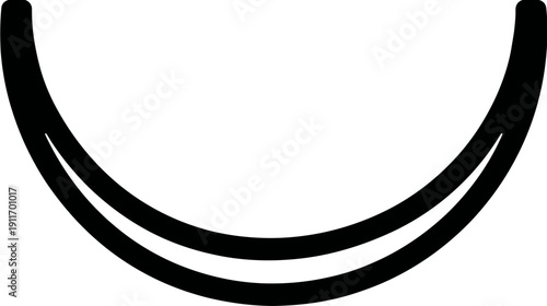 A simple, symmetrical graphic featuring two parallel curved lines forming an arc shape