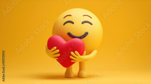 Wallpaper Mural A cheerful 3D yellow emoji character smiles with closed eyes. Torontodigital.ca