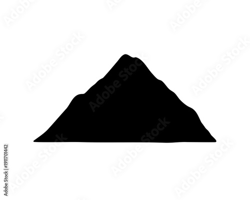 Silhouette of a rugged mountain landscape against a plain white background view