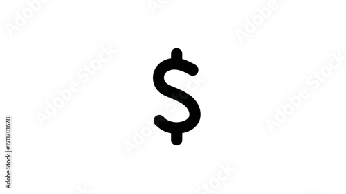 A simple, black dollar sign on a stark white background, a common symbol of finance