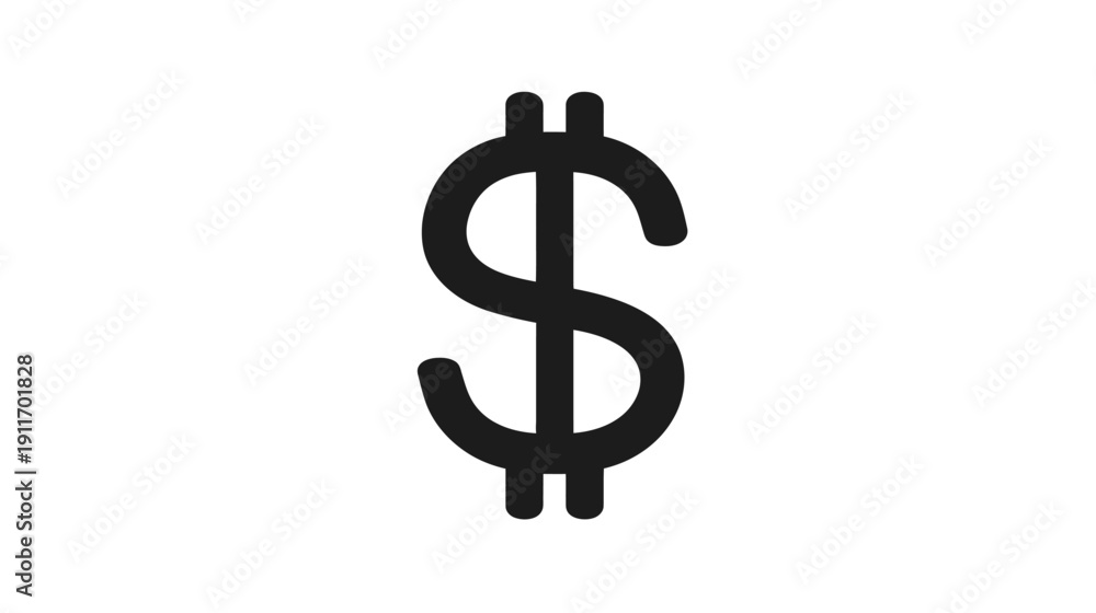 Obraz premium Bold black dollar sign graphic on a bright white background, symbolizing currency and money