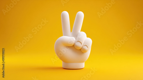 Wallpaper Mural 3D rendered hand forms a peace sign against a vibrant yellow background. Torontodigital.ca