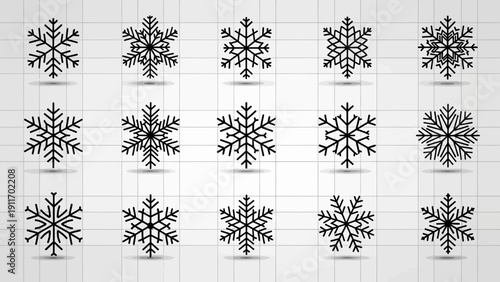 Snowflake designs collection isolated on white background winter seasonal decoration