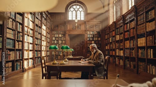 Wallpaper Mural Students Studying in Classic Library with Books and Lamps Torontodigital.ca