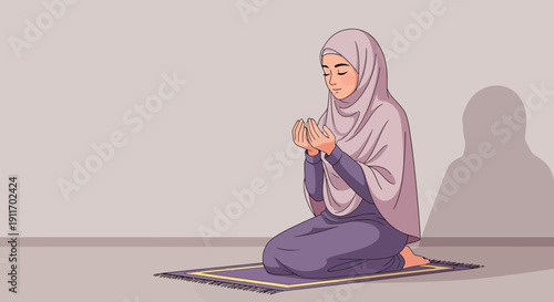 Muslim Woman Praying on Prayer Mat, Serene Devotion