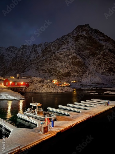 The beautiful village of Å i Lofoten during ice cold arctic polar night 