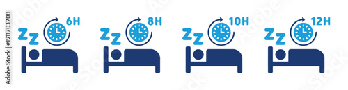 Sleep duration icons with zzz and clock symbols indicating hours of sleep