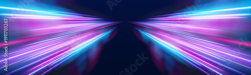 Multicolor neon speed track stretches forward with vibrant glowing lines. Smooth gradients create dynamic motion and futuristic energy. Perfect for banners, posters, and UI elements. Vector