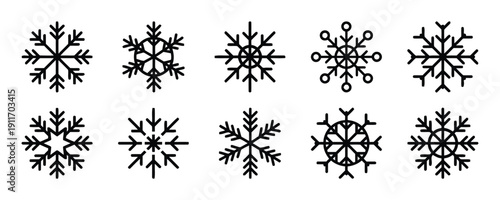 Snowflake icons set winter season symbols for decoration and design