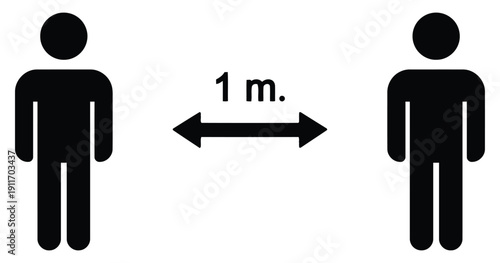 Social distancing concept with two people icons showing 1 meter apart distance