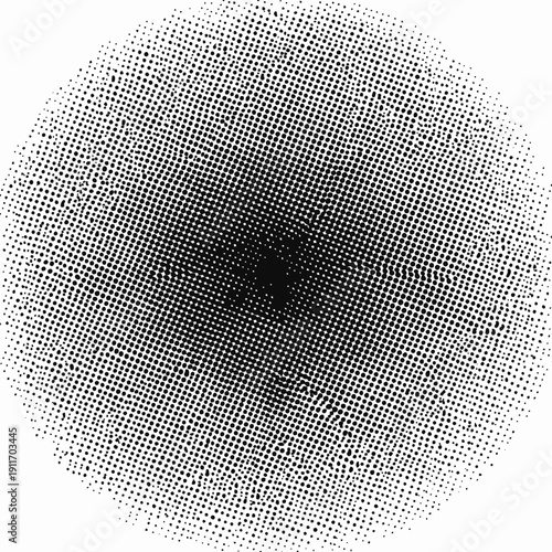 Black circular pattern of dots. Gradient intensity creates a dynamic effect of density. Abstract and unique