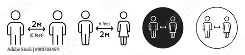 Social distancing icons showing people maintaining safe distance to prevent virus spread