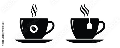 Steaming cups of coffee and tea representing hot beverages and cafe culture