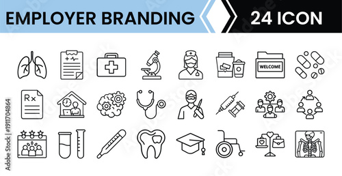Outline Employer Branding Icon Set in Line Art Style for HR, Recruitment, Workplace, and Digital Interface Design