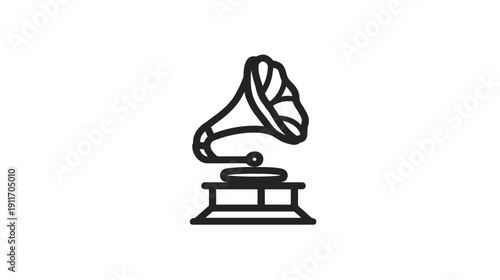 A simple outline of a classic sound reproduction device. It has a horn, base, and disc area