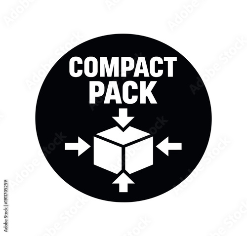 Flat vector badge COMPACT PACK simple white cube with arrows inward