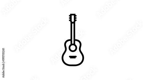 Black and white line drawing of an acoustic guitar, set against a stark white backdrop