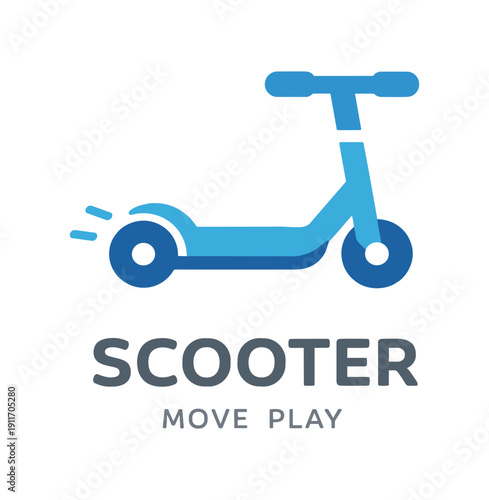 Single flat vector icon of kids scooter: rounded scooter deck with short handlebar two wheel dots two tiny motion ticks stylish modern cutout look made with clean negative space gaps and