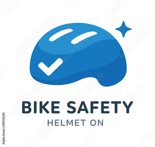 Single flat vector icon of kids bike safety: rounded helmet with two vent cutouts small check mark cutout one sparkle dot stylish modern cutout look made with clean negative space gaps and