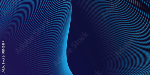 Abstract glowing wave lines on dark blue background. Dynamic wave pattern. Modern flowing wavy lines. Futuristic technology concept. Suit for banner, poster, cover, brochure, flyer, website