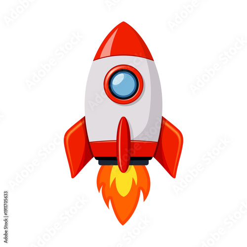 Rocket ship icon in cartoon flat style. Spaceship launch vector illustration on isolated background. Space transport sign business concept.