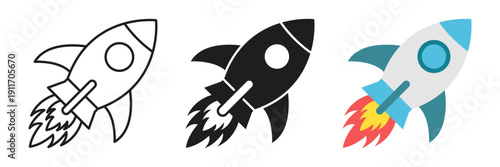 Rocket ship icon set collection in flat style. Spaceship launch vector illustration on isolated background. Space transport sign business concept.
