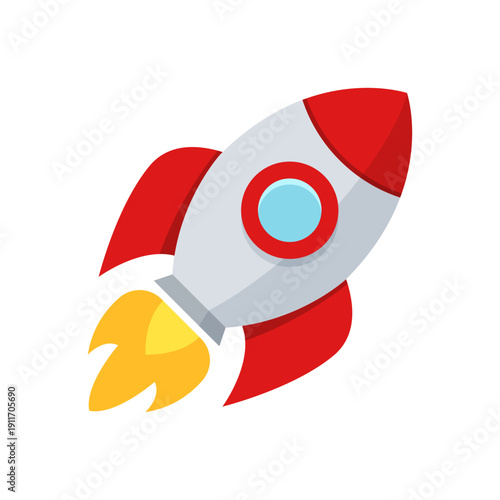 Rocket ship icon in cartoon flat style. Spaceship launch vector illustration on isolated background. Space transport sign business concept.