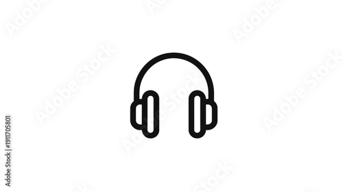 A minimalist icon of headphones, outlined in black, centered on a white background