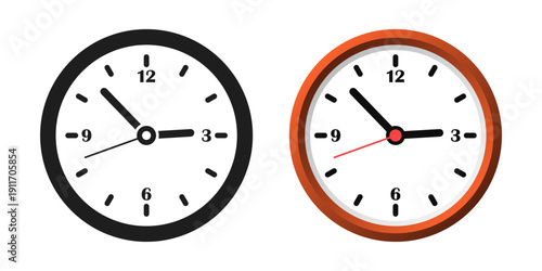 Analog clock icon in flat style. Circle watch vector illustration on isolated background. Stopwatch sign business concept.