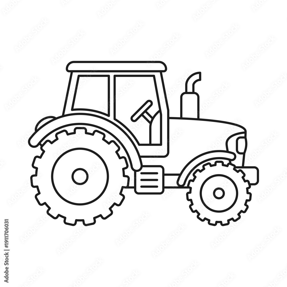 Fototapeta premium Tractor truck icon in outline stroke flat style. Agriculture transport vector illustration on isolated background. Farming vehicle sign business concept.
