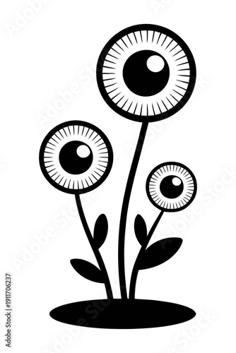 Creepy eyeball flowers growing black silhouette