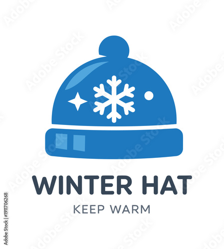 Single flat vector icon of kids winter hat: rounded beanie with small pom dot tiny snowflake cutout two sparkle dots stylish modern cutout look made with clean negative space gaps and soft