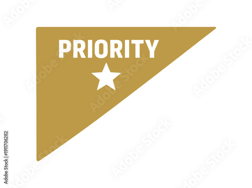 Flat vector corner callout sticker triangular corner label PRIORITY simple white pictogram