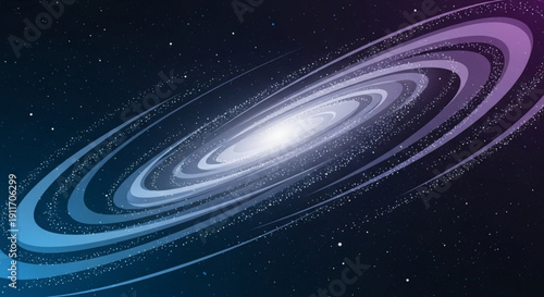 Vibrant galaxy with swirling purple and blue rings in deep space with stars