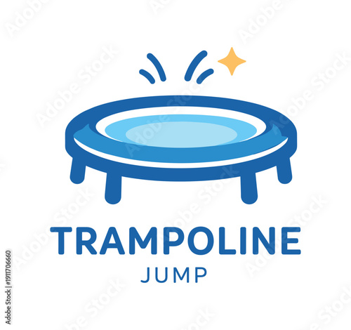 Single flat vector icon of kids trampoline: rounded trampoline ring with four short legs two tiny bounce ticks above one sparkle dot stylish modern cutout look made with clean negative