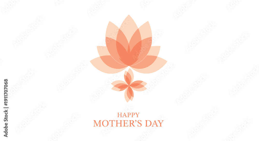 Fototapeta premium Vector orange lotus flower graphic with Happy Mother's Day text on transparent background