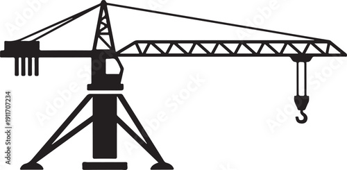 Large construction crane with hook and trolley on white background for engineering projects