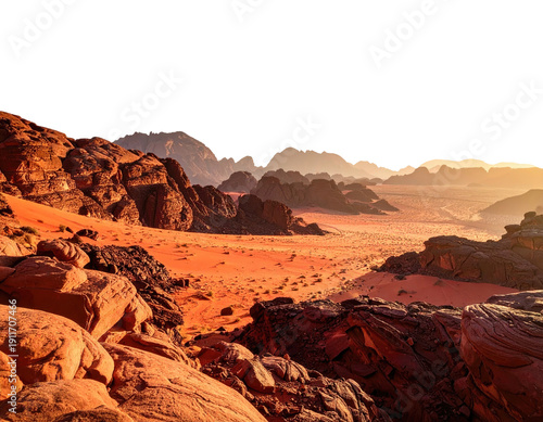 Scenic desert panorama with rugged red rock formations