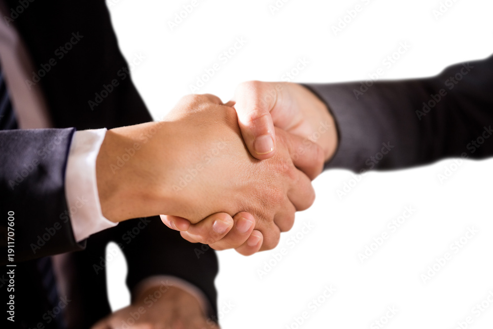 Obraz premium Male and female corporates shaking hands