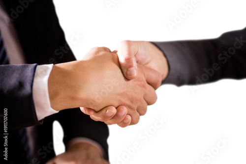 Male and female corporates shaking hands