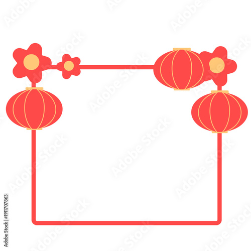 Frame with dual lanterns and floral accents great for invitations, packaging, and cultural education materials.