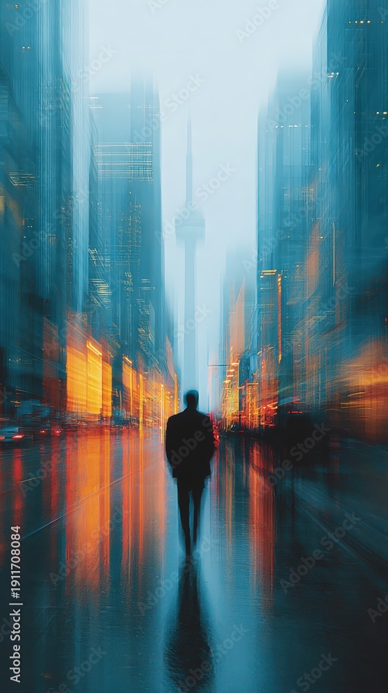 Fototapeta premium Business person walking city street blur concept