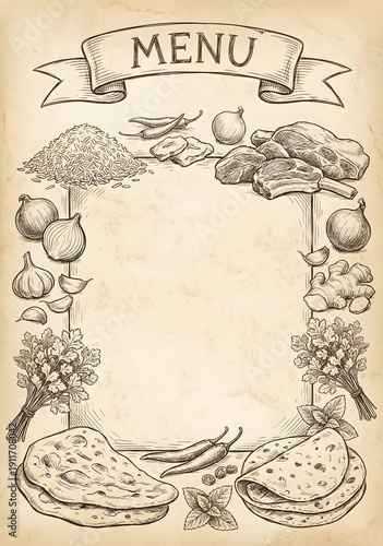 Vintage Indian restaurant menu design