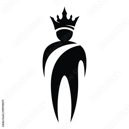 elegant black silhouette figure wearing a crown symbolizing royalty and luxury with a simple yet sophisticated design on a plain white background