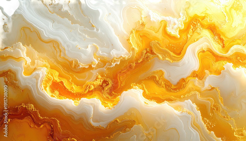 Abstract fluid golden and white flowing layers
